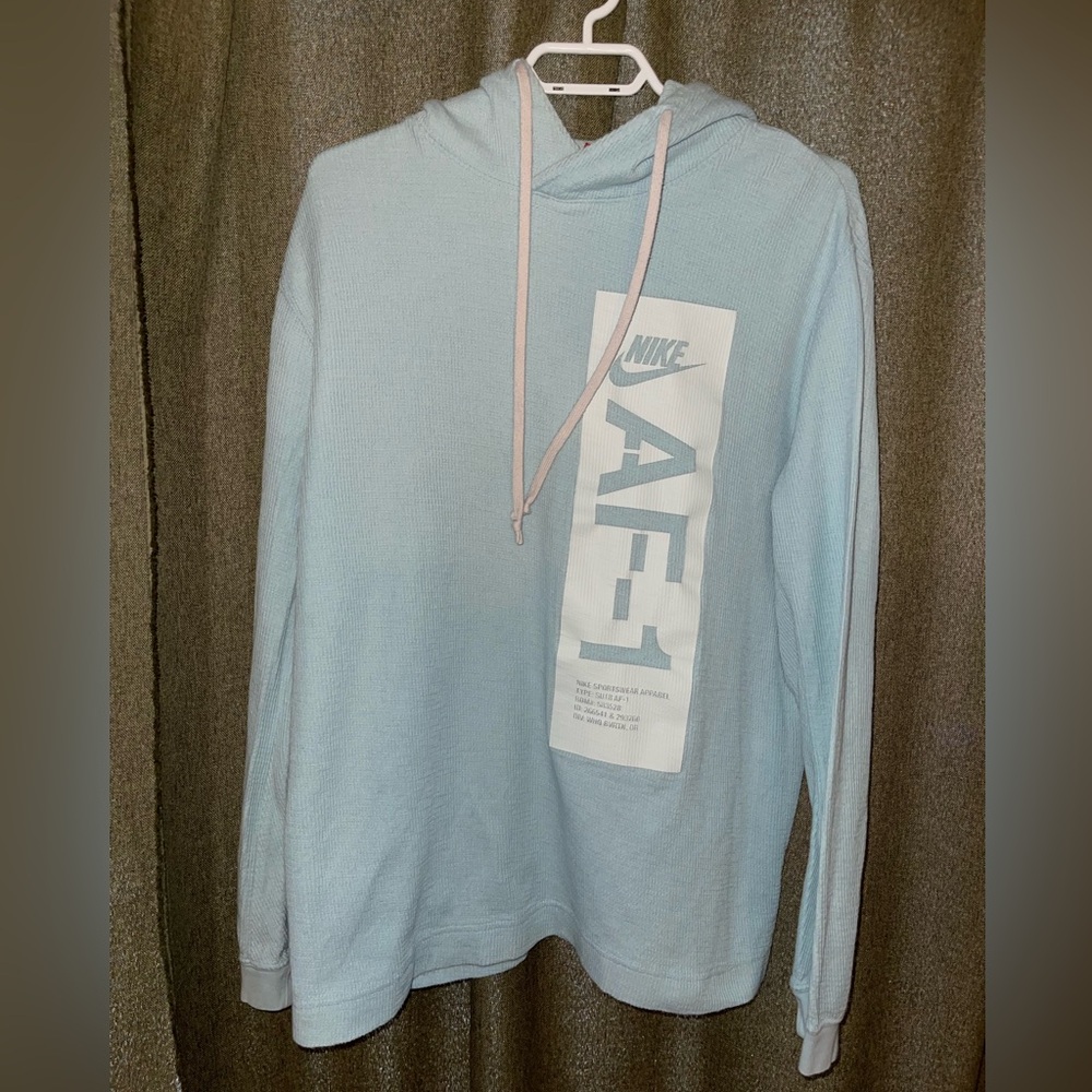 Vtg Nike Waffle Knit Light Blue AF-1 Hoodie